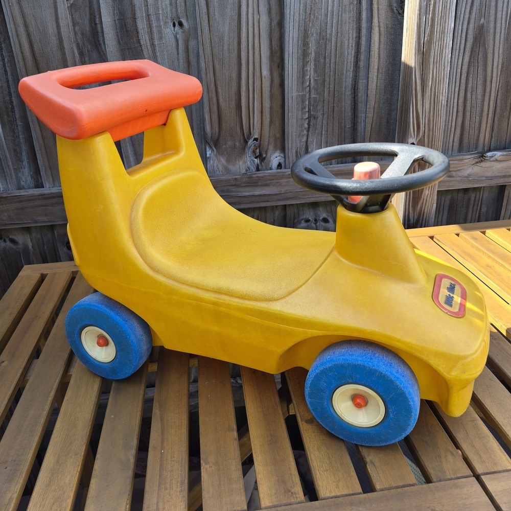 Vintage Little Tikes yellow race car Ride On Push Toy Roadster Made In USA